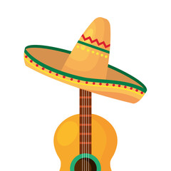 Mexican guitar with hat design, Mexico culture tourism landmark latin and party theme Vector illustration