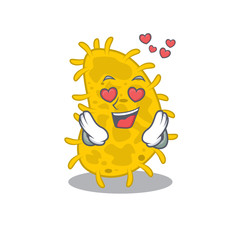 Cute bacteria spirilla cartoon character has a falling in love face