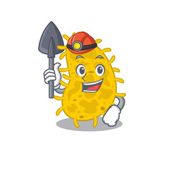 Bacteria spirilla miner cartoon design concept with tool and helmet