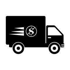 silhouette of delivery truck with symbol dollar in forbidden sign vector illustration design