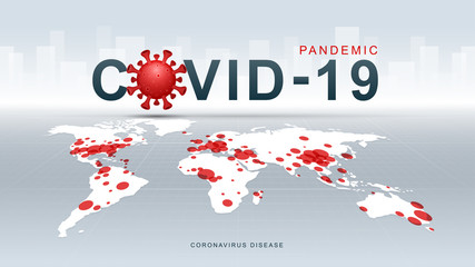 Coronavirus COVID-19. Coronavirus disease Pandemic on map. COVID-19 Virus background. Virus attack on earth. Vector Illustration.