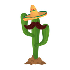 Mexican cactus with hat and mustache design, Mexico culture tourism landmark latin and party theme Vector illustration