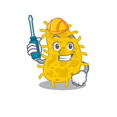 cartoon character of bacteria spirilla worked as an automotive
