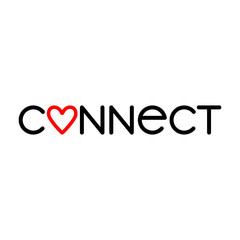 connect logo. black text with red heart shape. network connection symbol. brand identity. business logotype concept. design element. vector template
