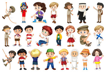Fototapeta premium Large set of children doing different activities