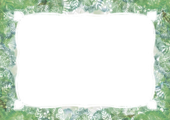 Fototapeta premium カラフルな水彩の背景素材 雲模様 空模様 花柄 緑色 植物柄