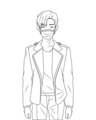 young man using face mask anime character