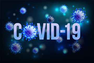 The word COVID-19 with Coronavirus icon and Virus background with disease cells