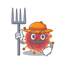 Cartoon character design of coronaviridae as a Farmer with hat and pitchfork