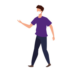 young man with face mask isolated icon vector illustration design