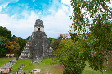 Mayan Temples of Gran Plaza or Plaza Mayor at Tikal National Park - Guatemala