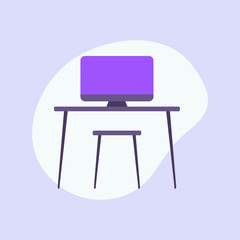 computer desktop icon with modern flat style fluid background shape and purple violet color theme