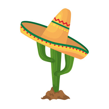 Mexican cactus with hat design, Mexico culture tourism landmark latin and party theme Vector illustration