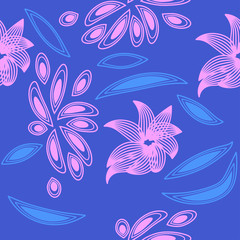 seamless floral pattern with flowers and leaves plants exotic shapes
