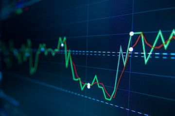 Blue Stock Exchange Market trading graph on screen monitor for economic and financial investment. Business analysis chart display. Stock invest infomation.