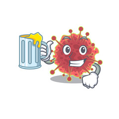 A cartoon concept of coronaviridae rise up a glass of beer