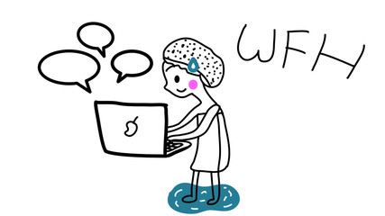 freehand girl in bathroom work from home hand drawn cartoon vector