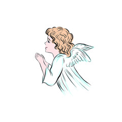 Angel. Religion human figure with wings, divine symbol. Hand drawn decor for Easter, Christmas and other religious holidays