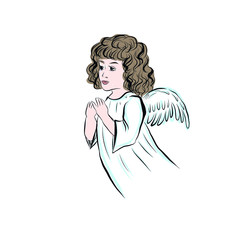Angel. Religion human figure with wings, divine symbol. Hand drawn decor for Easter, Christmas and other religious holidays