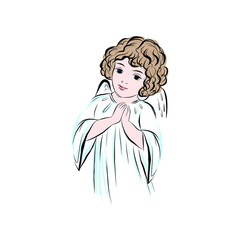 Angel. Religion human figure with wings, divine symbol. Hand drawn decor for Easter, Christmas and other religious holidays