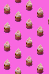 pattern with cupcakes on colored pink background