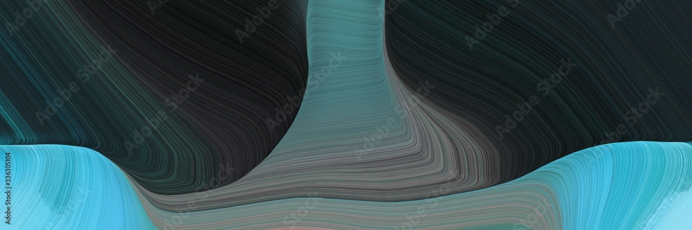 Poster decorative background graphic with smooth swirl waves background design with very dark blue, medium turquoise and dim gray color
