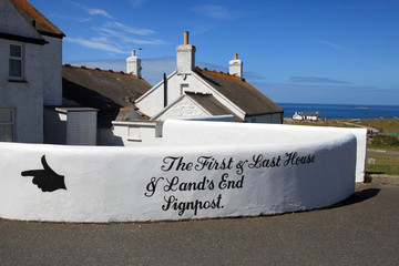 Land's End area (England), UK - August 16, 2015: The first and the last house in The Land's End...