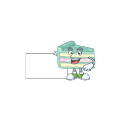 Vanilla slice cake cartoon character concept Thumbs up having a white board