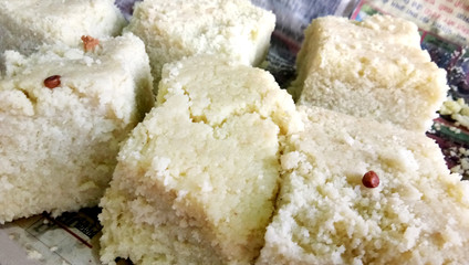 Burfi Indian sweets sold on street stalls