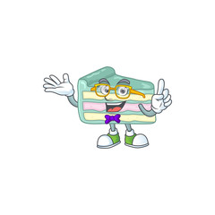 Cartoon character design of Geek vanilla slice cake wearing weird glasses