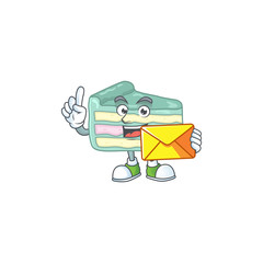 Cute face vanilla slice cake mascot design bring brown envelope
