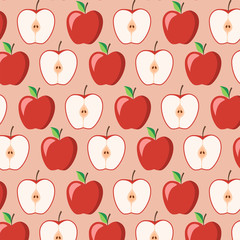 Seamless pattern with ripe red apple.