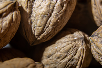 Walnuts close-up from above. Background image