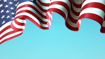 USA waving flag on blue sky for banner design. USA waving national flag animated background. Festive patriotic design. America holidays. Seamless loop