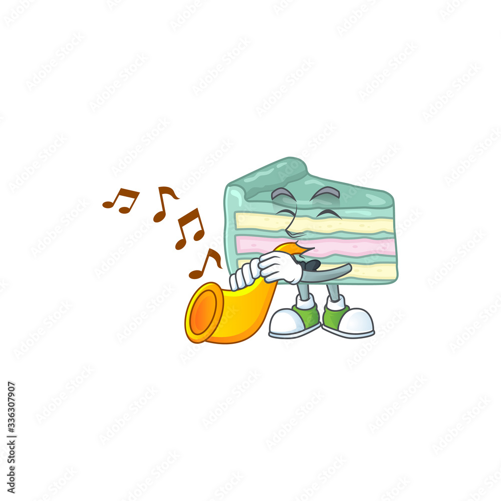 Poster A brilliant musician of vanilla slice cake cartoon character playing a trumpet