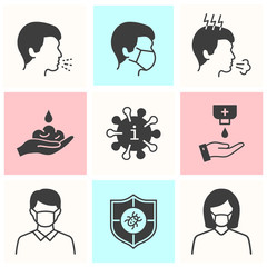 Coronavirus icon set. Illustrations isolated on white.