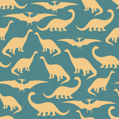 Seamless pattern with cartoon dinosaurs. For cards, party, banners, and children room decoration.