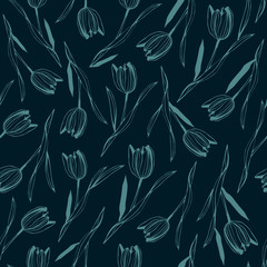 Vector seamless pattern with hand drawn flowers