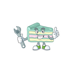 A mechanic vanilla slice cake mascot character fix a broken machine
