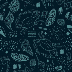 Seamless pattern with stylized crabs. Can be used for invitations, greeting cards, print, gift wrap.