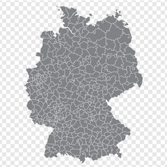 Fototapeta na wymiar Blank map Germany. Districts of Germany map. High detailed gray vector map of Germany on transparent background for your web site design, logo, app, UI. EPS10.