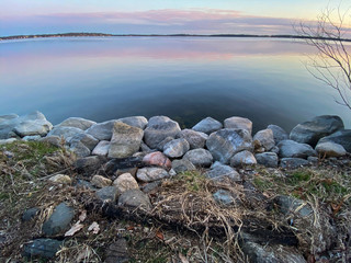 blue hour sunset lake ducks beaver rocks bedding