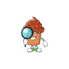 Smart Detective of chocolate cupcake cartoon character design concept