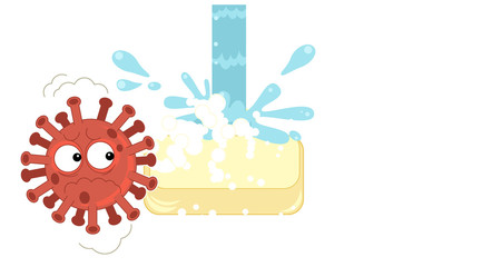 cartoon scene with corona virus and prevention - illustration for kids