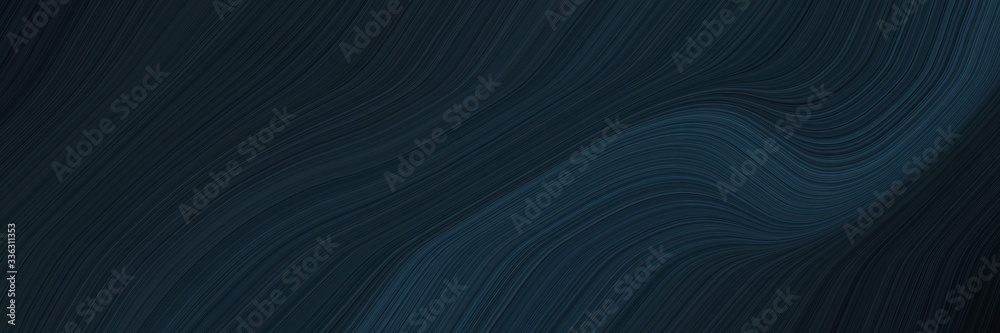 Poster elegant flowing banner design with very dark blue, dark slate gray and black colors. fluid curved lines with dynamic flowing waves and curves