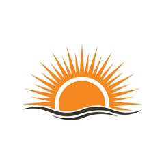 Sunset or sunrise logo vector on white background. Sun design for weather, summer, spring.
