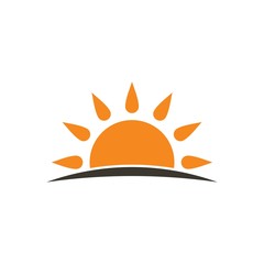 Sunset or sunrise logo vector on white background. Sun design for weather, summer, spring.