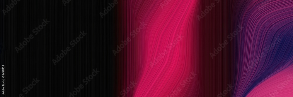 Poster elegant flowing horizontal banner with crimson, dark pink and black colors. fluid curved lines with dynamic flowing waves and curves