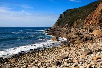Port Nanven (England), UK - August 16, 2015: The beach at Porth Nanven Cove, Cornwall, England, United Kingdom.