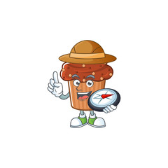 World explorer chocolate cupcake cartoon design style using compass